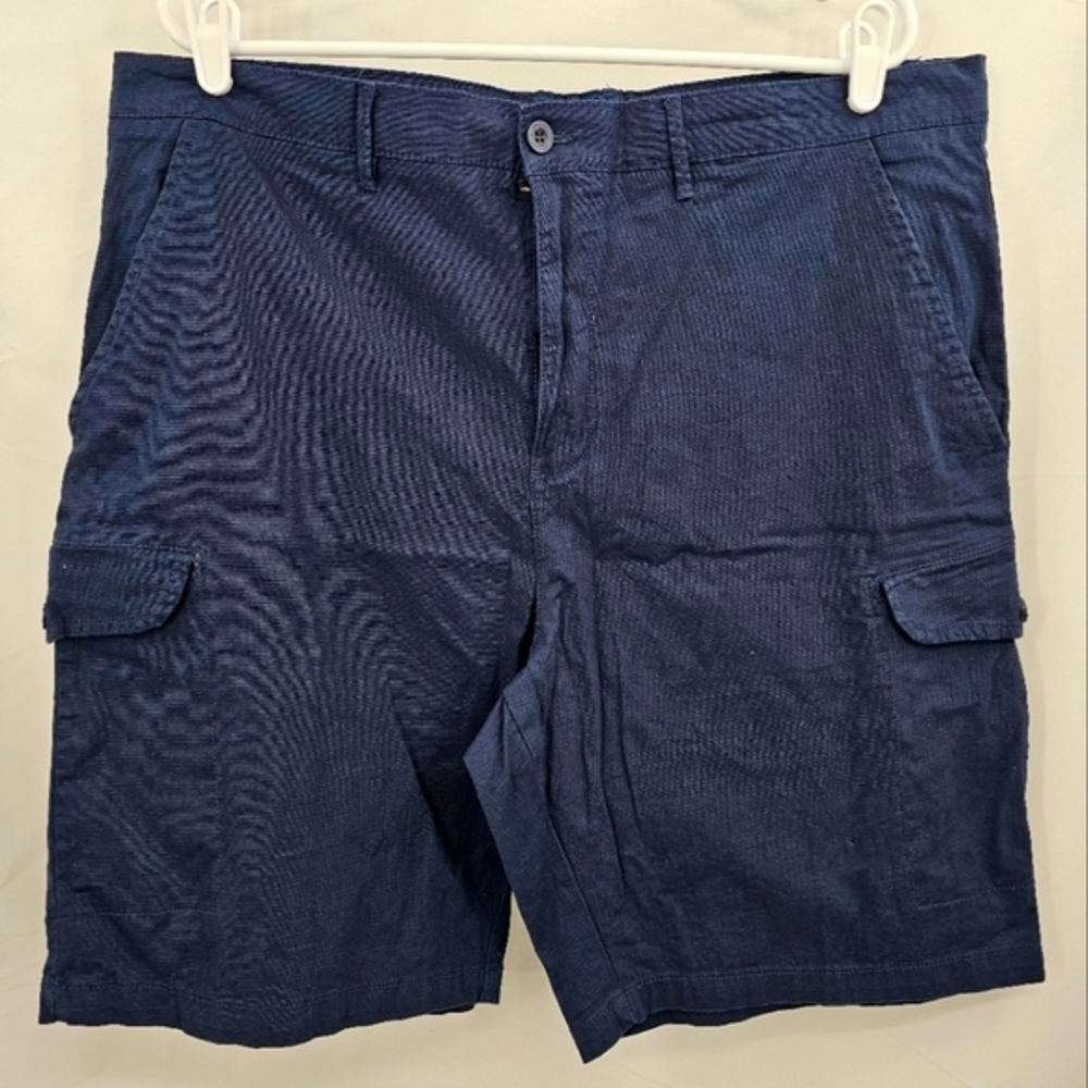 Nat Nast Men Size 40‎ Casual Cargo Shorts Navy Flat Front Cotton Spandex Blend.
